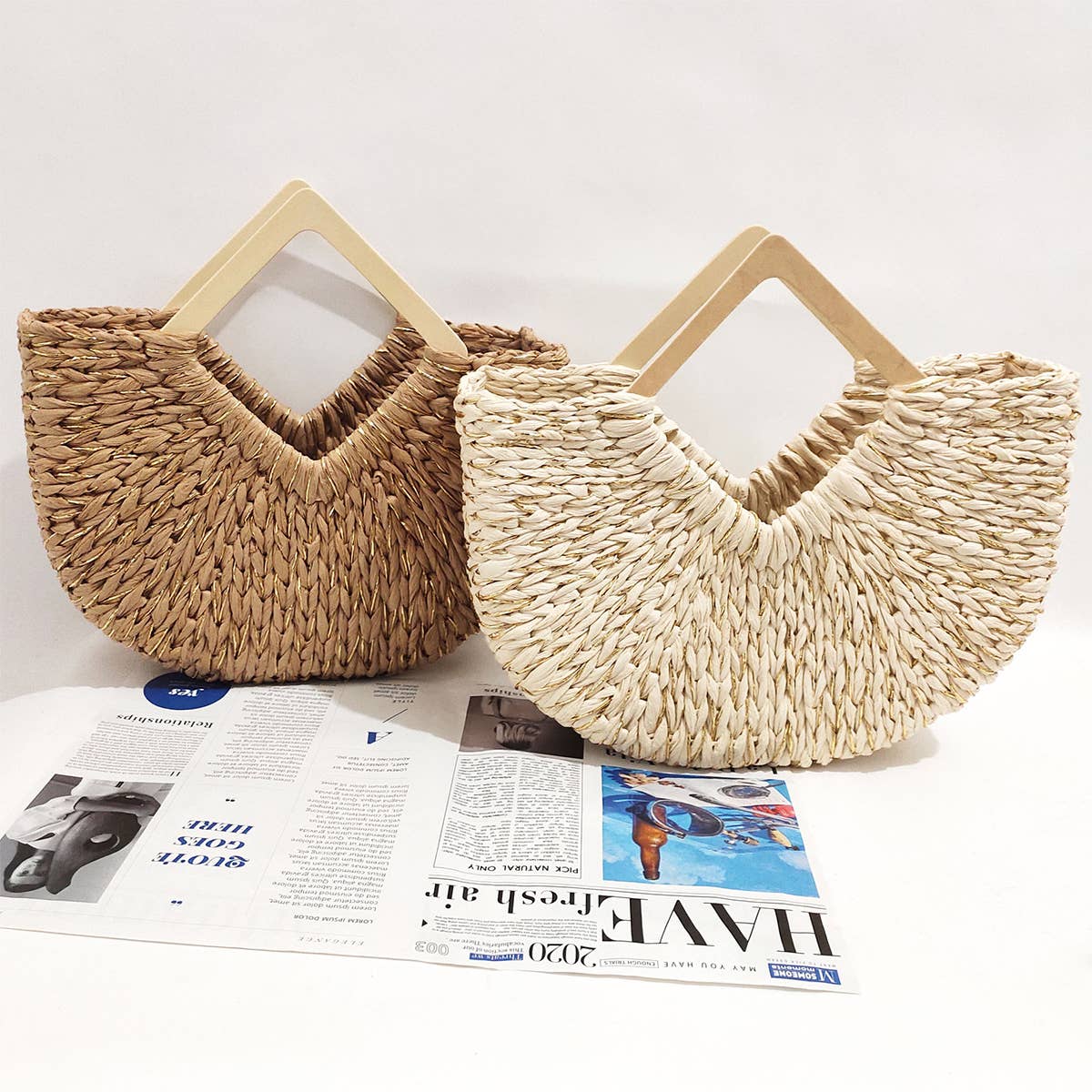 WOMEN CASUAL MOON BAG WOVEN TOTE BAG_CWAB0830