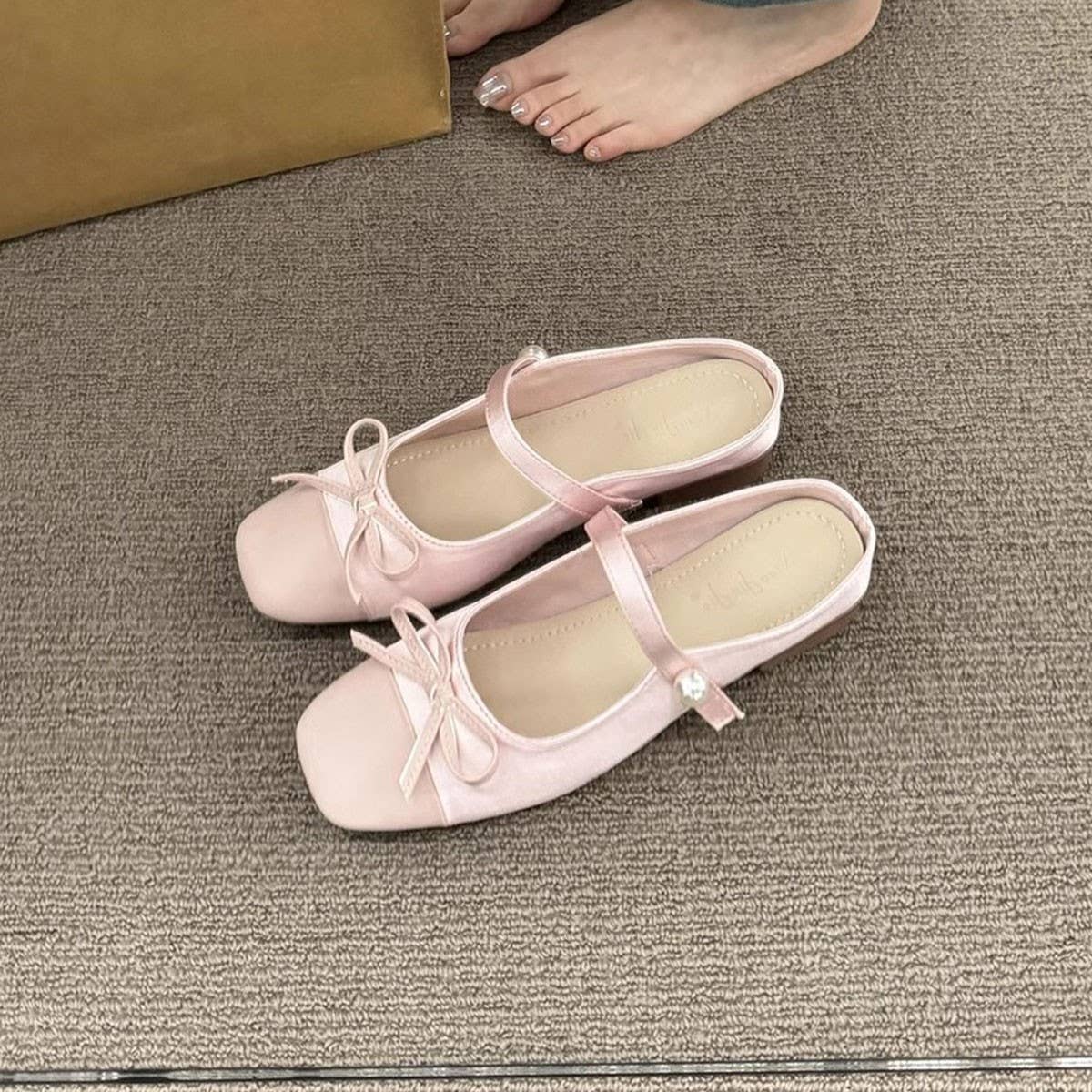 Pink Low Heel Closed Toe Mary Jane Slides_CWSHF0104