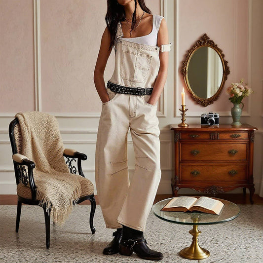 Washed vintage straight-leg workwear overalls