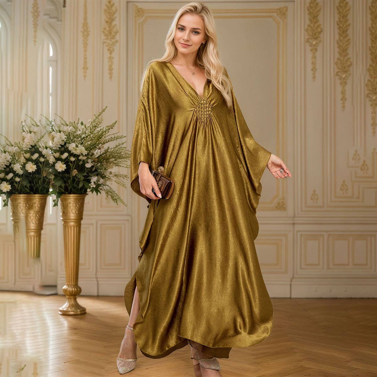 Polyester Gold Beach Kaftan Resort Robe_CWMM6145