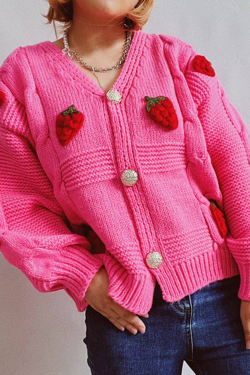 Strawberry embroidery single breasted cardigan