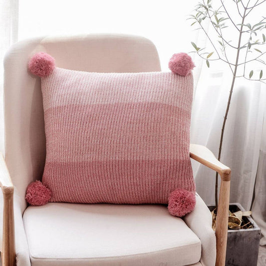 GRADIENT HERRINGBONE COTTON CABLE KNITTED PILLOW