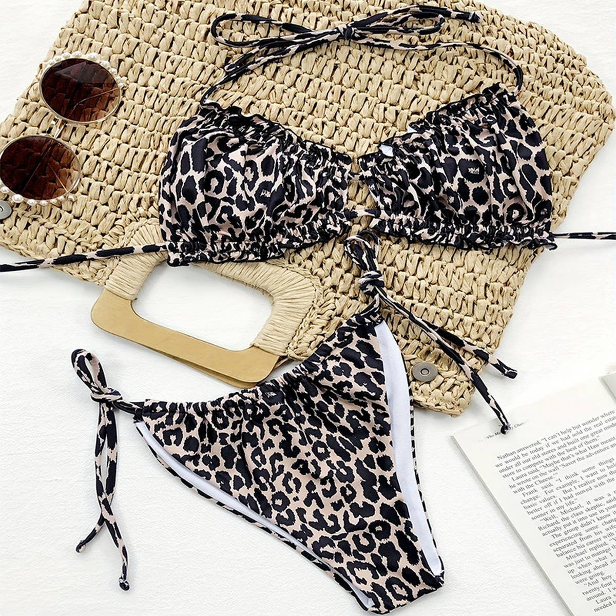 Leopard Print Bikini Set - Sexy Tie Side Swimsuit