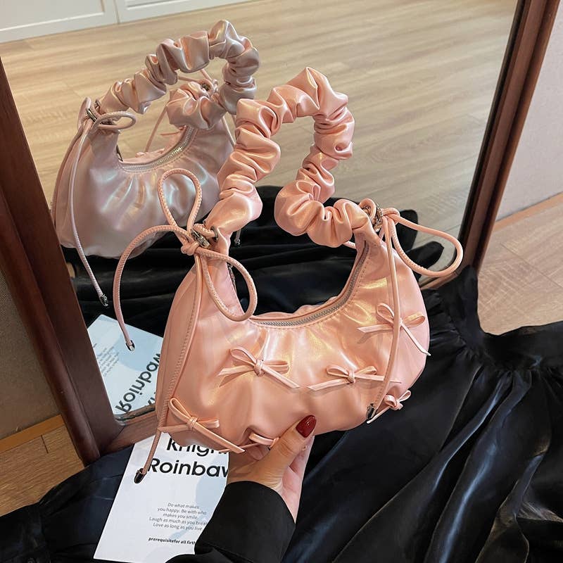 Fashionable pleated bow crossbody bag