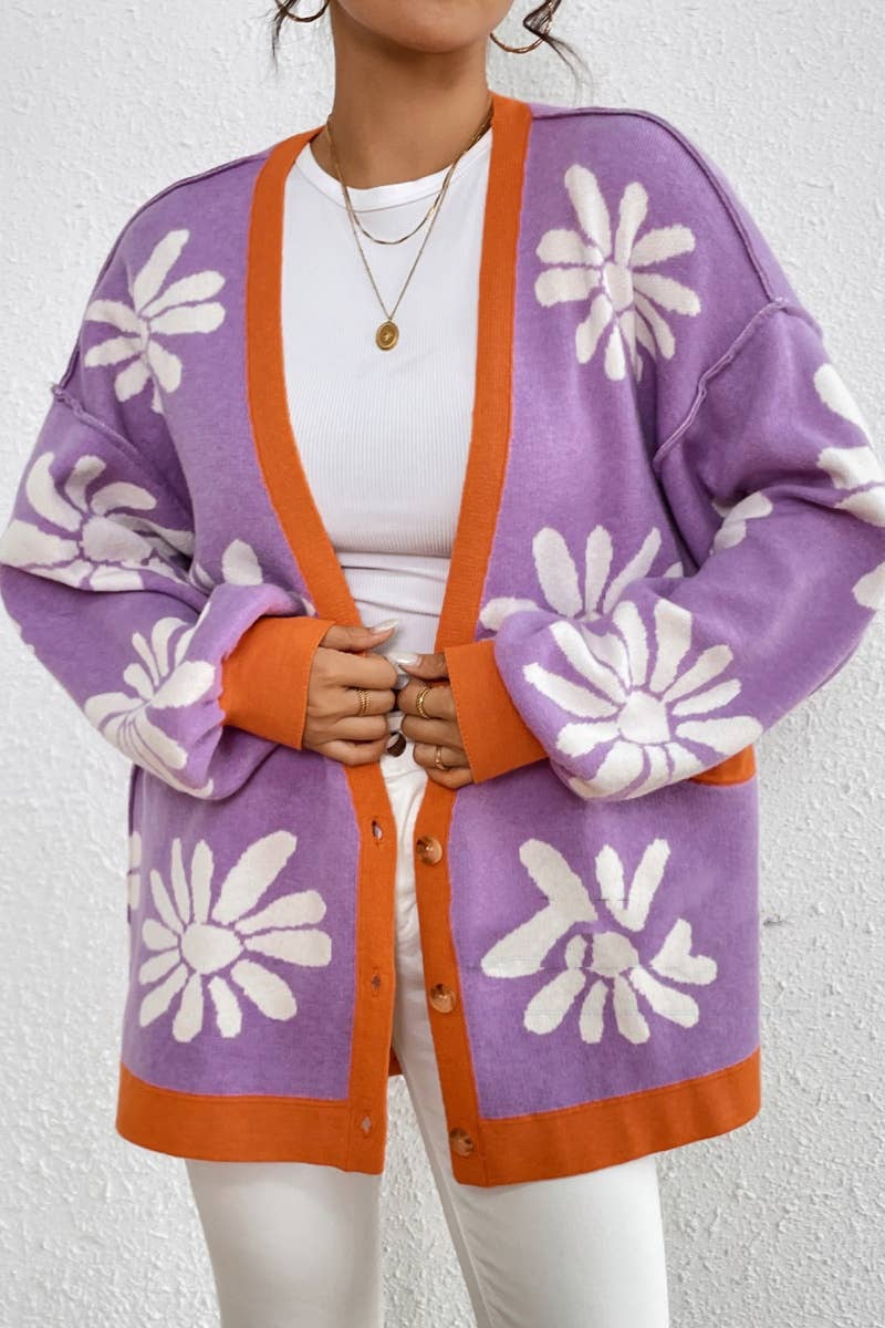 CWOCAL2121_WINTER V-NECK FLOWER LONG SLEEVE CARDIGAN