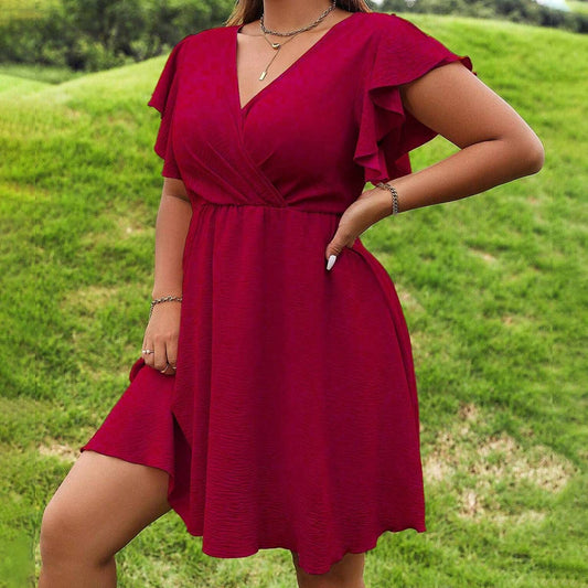 LANTERN SLEEVE V-NECK FRENCH DRESS