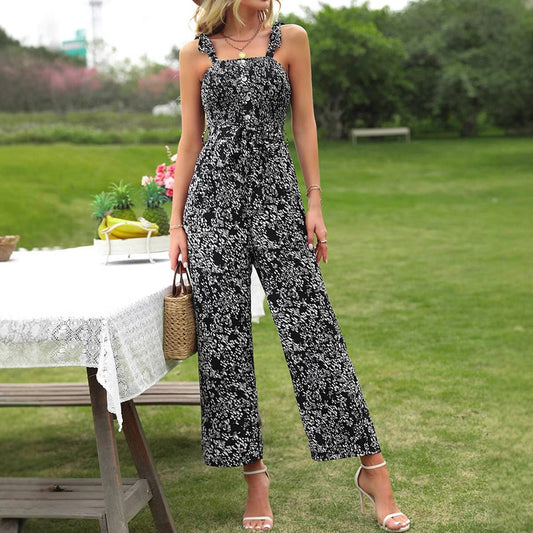 Waist-cinching, strappy one-piece wide-leg pants