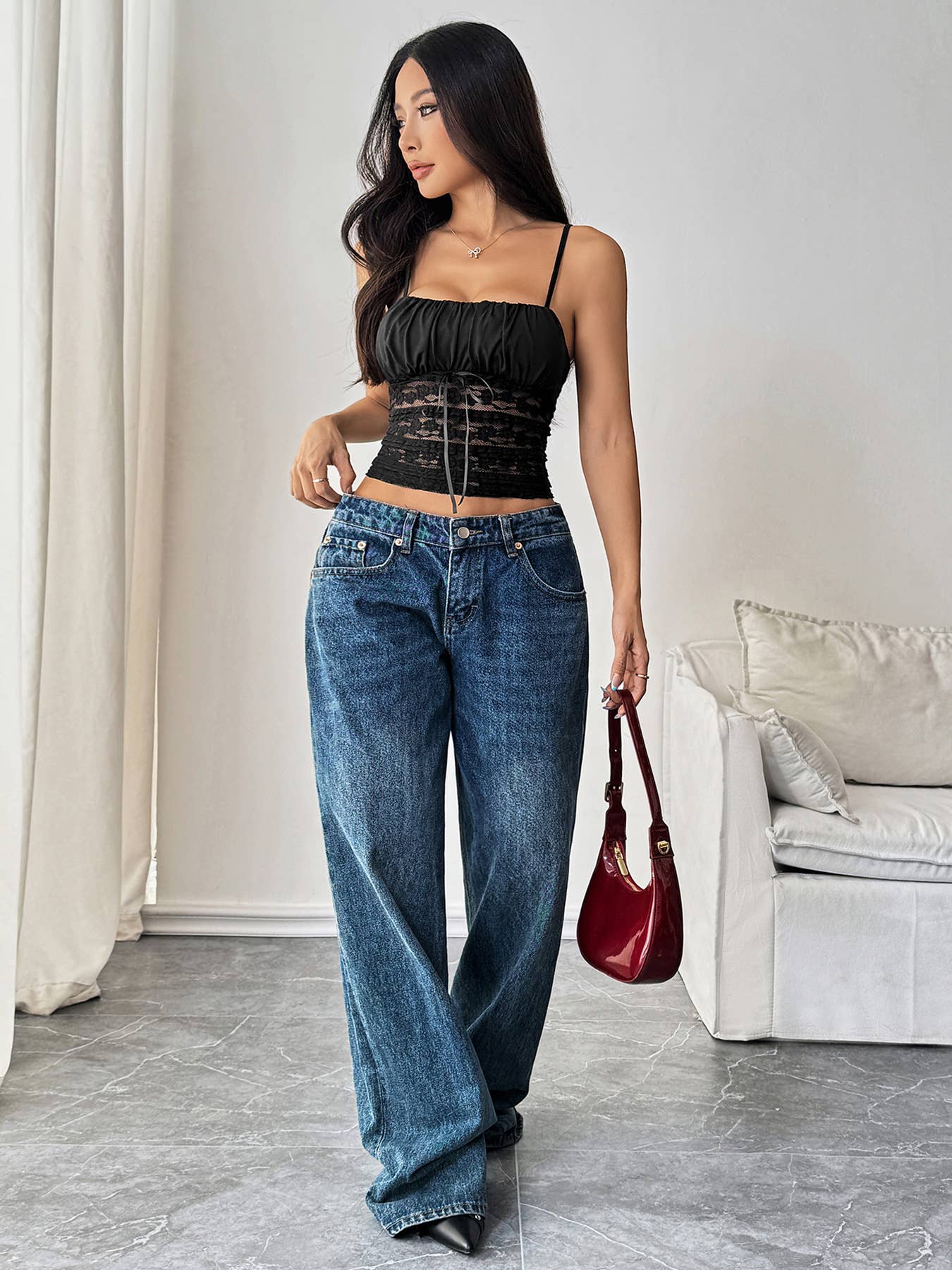 Slim Fit Sexy Chic Solid Lace Tank Top