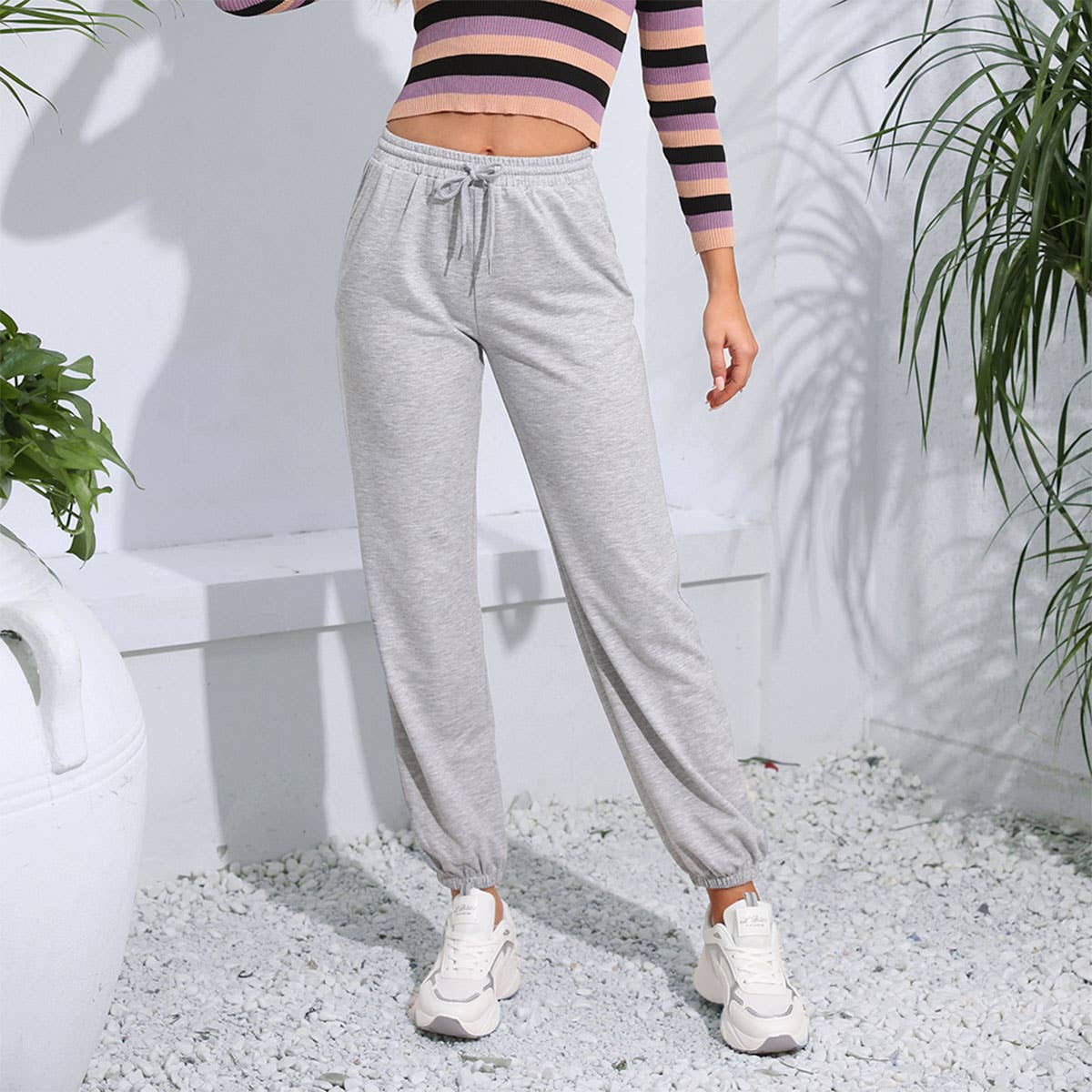 STYLISH HIGH-WAISTED SPORTS DRAWSTRING LEG PANTS