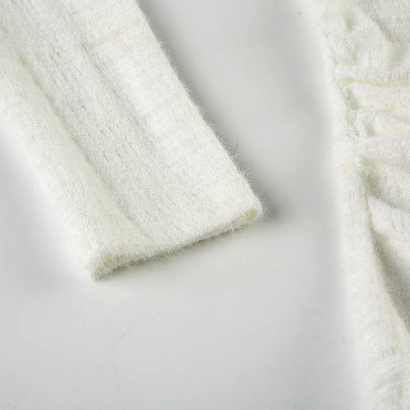 SOLID COLOR BOW AND LACE PULLOVER HALF-NECK TOP