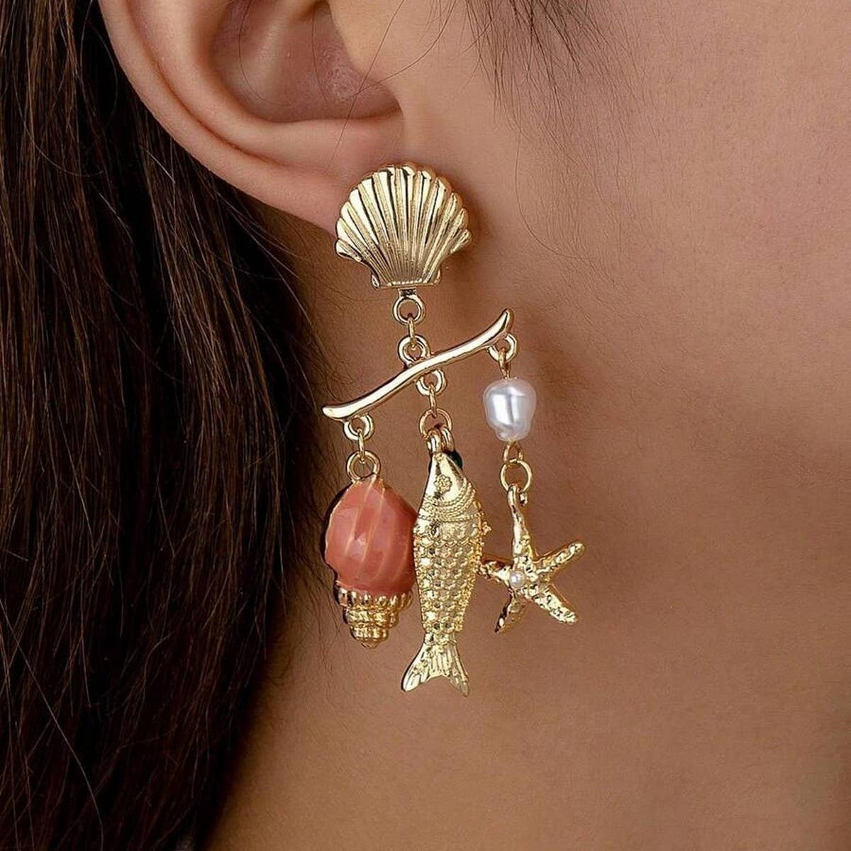 Stainless Steel Ocean Series Conch Shell Earrings_CWAJE5117