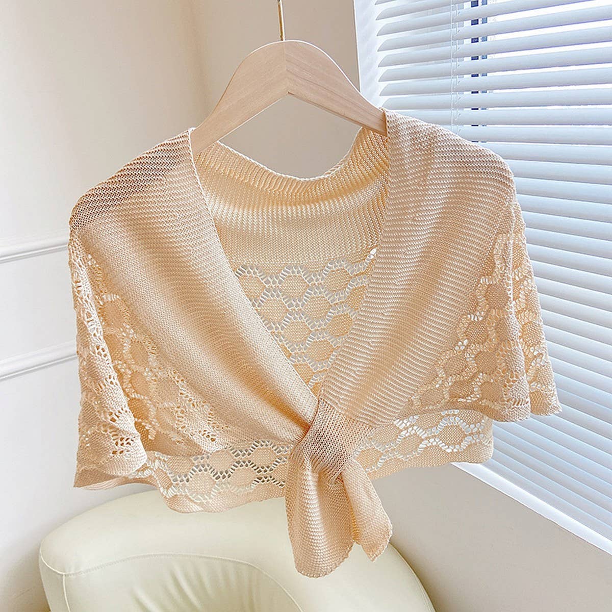 CWASC03112_SUMMER  KNIT TIE FRONT SHRUG FOR WOMEN