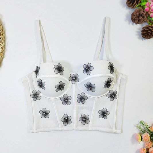 SWEET FLOWER BEADED HERRINGBONE CORSET