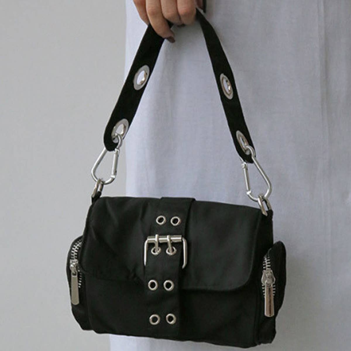 VINTAGE DOUBLE BUTTON SHOULDER BAG TOTE BAG_CWAB1390