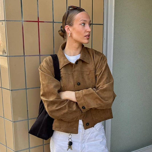 VINTAGE FRENCH LAPEL SINGLE-BREASTED BROWN JACKET