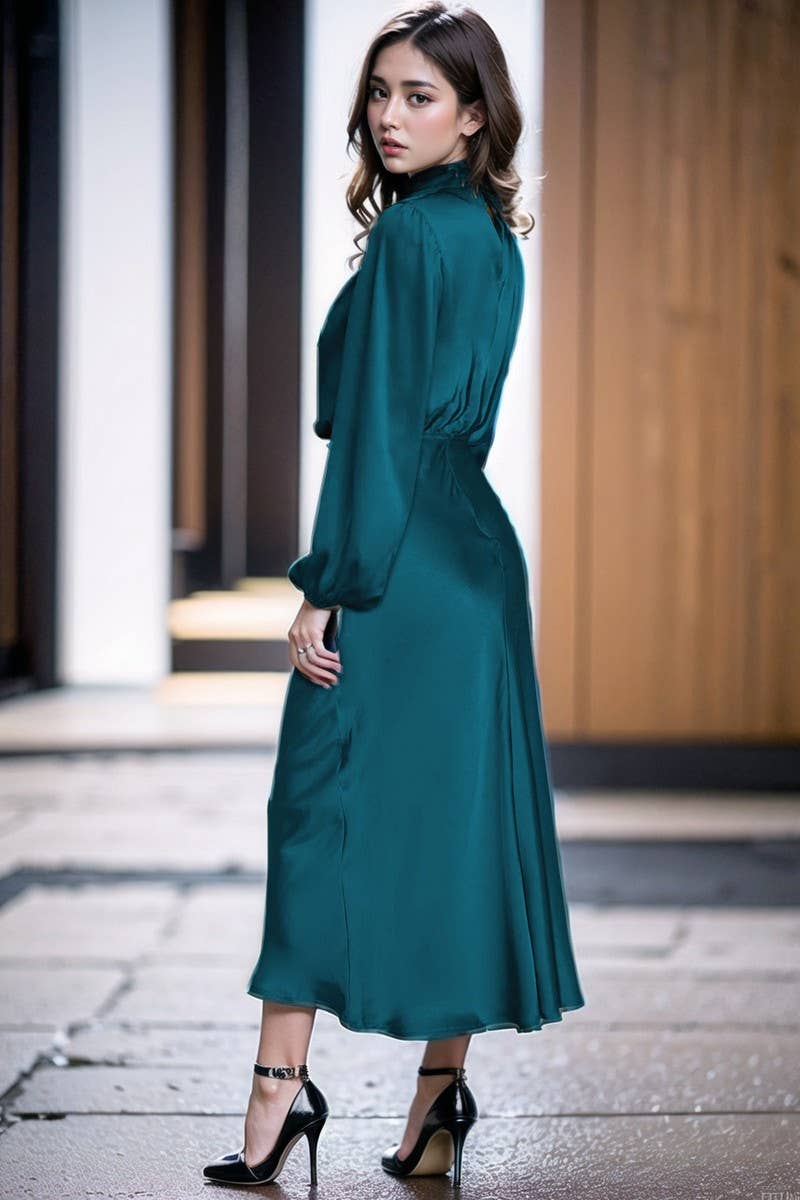 CWDMD3470_SATIN LANTERN SLEEVE EVENING DRESS