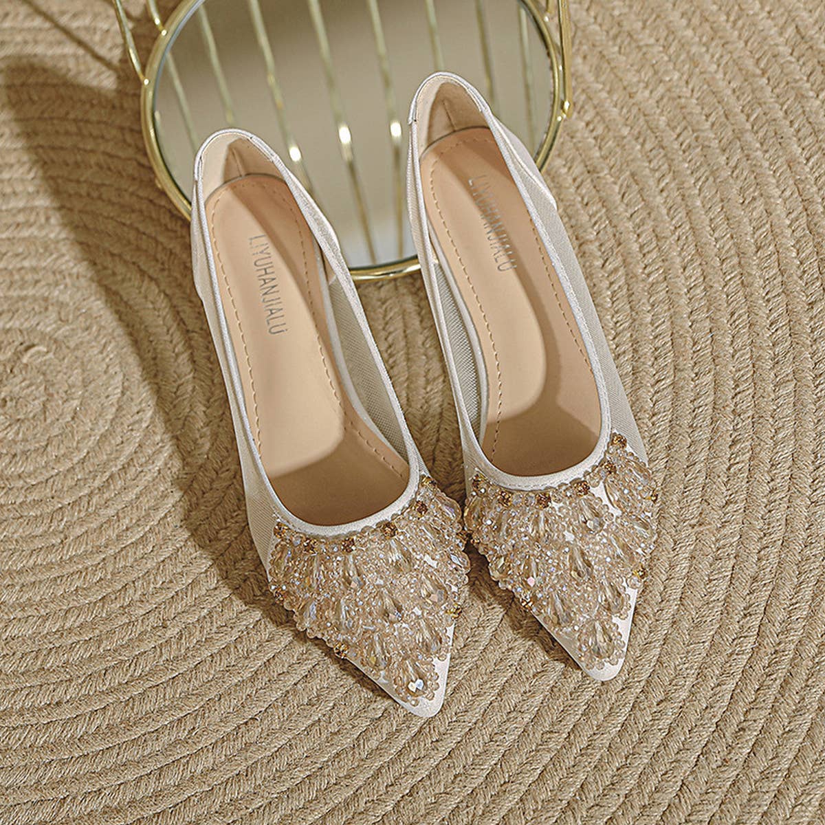 LIGHT RHINESTONE POINTED TOE FLATS