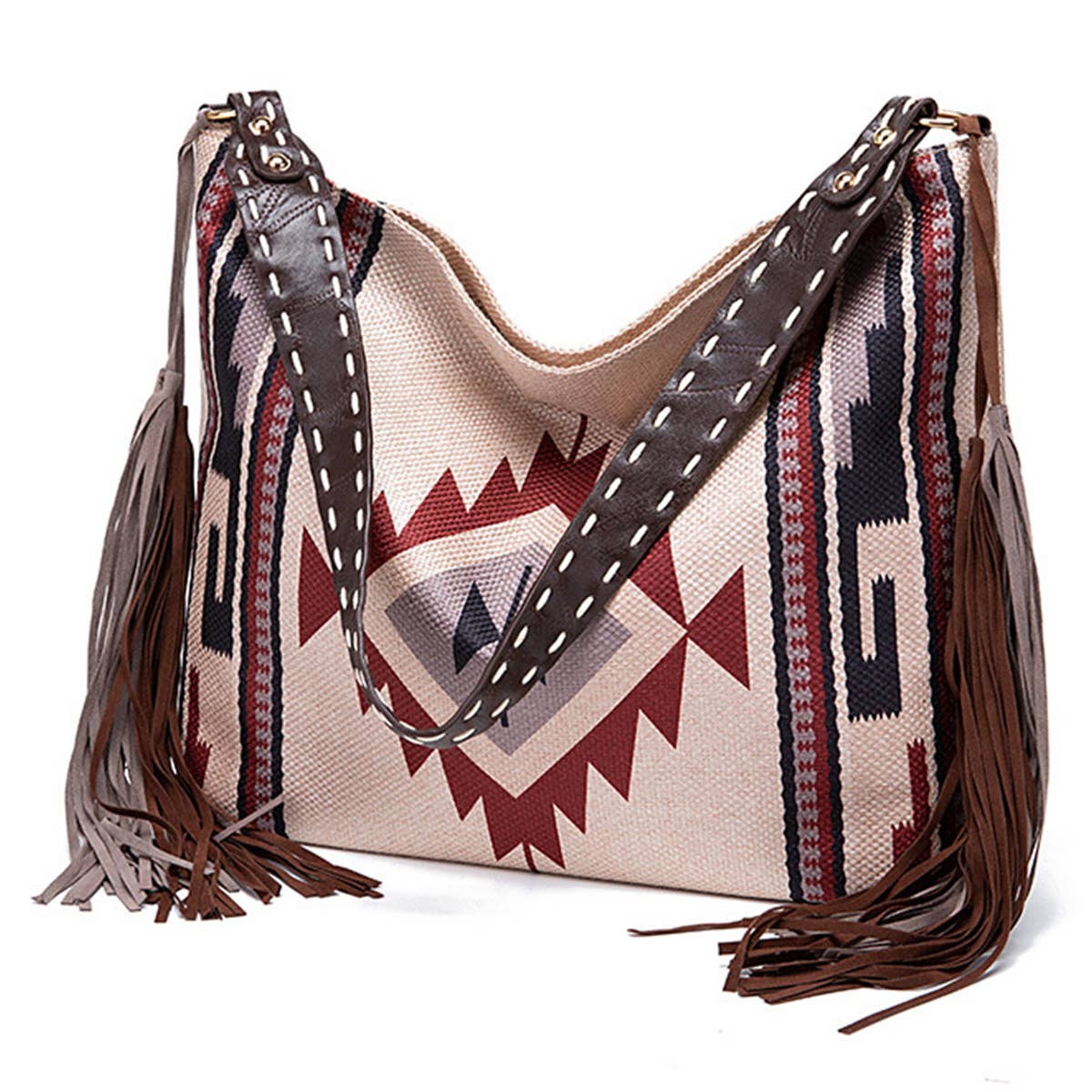 WOMEN CANVAS ETHNIC TRAVEL TASSEL BAGS_CWAB0560