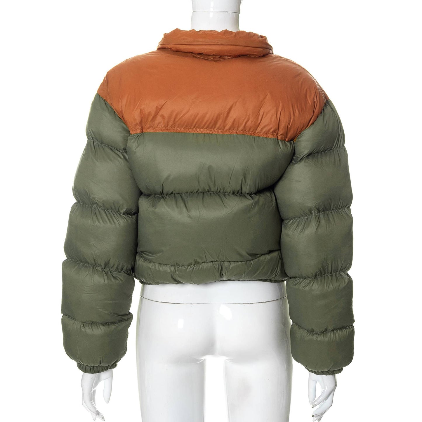 SOLID COLOR ROUND NECK ZIPPER POCKET BREAD JACKET