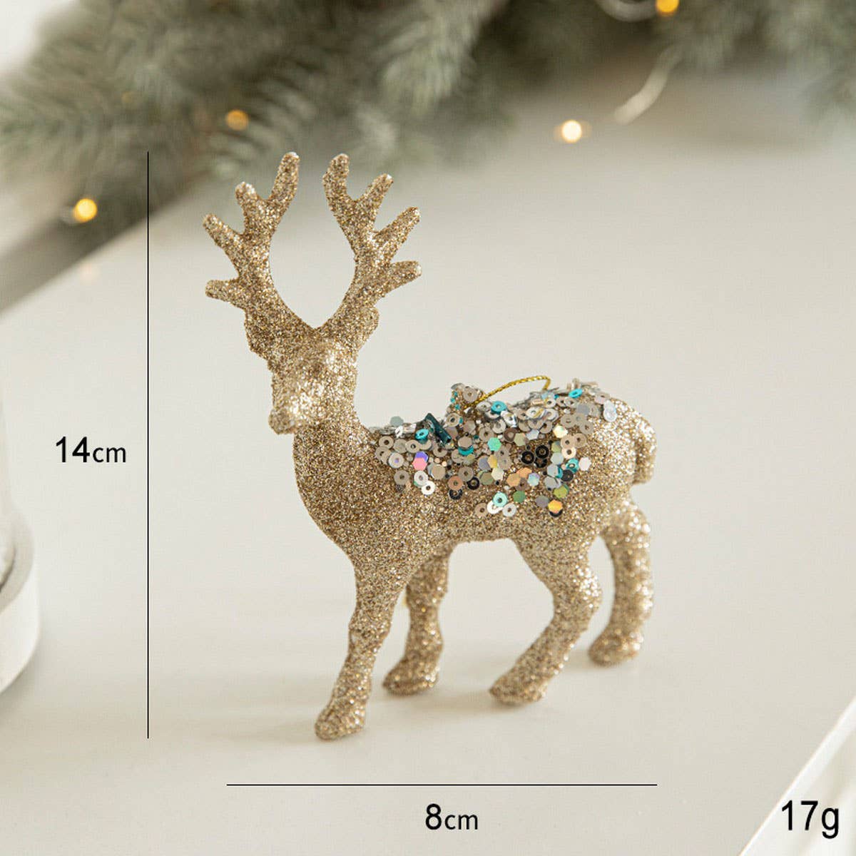 Gold Glitter Plastic Standing Reindeer Decor