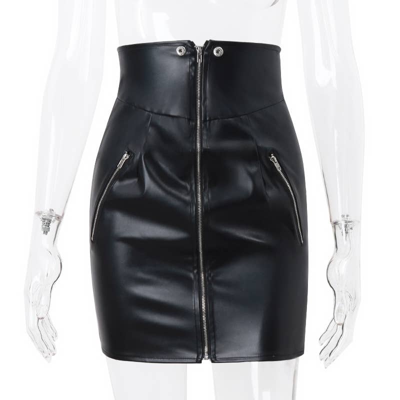 Fashion Sexy PU Leather Bodycon Zipper Mini Skirt