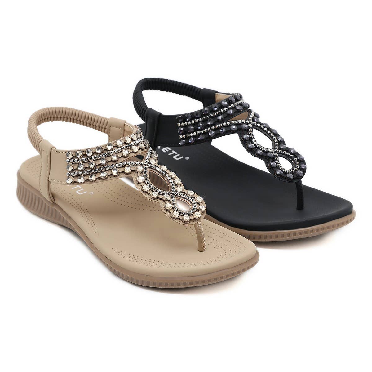 CRYSTAL BEADED DECORATIVE PINCH TOE SANDALS