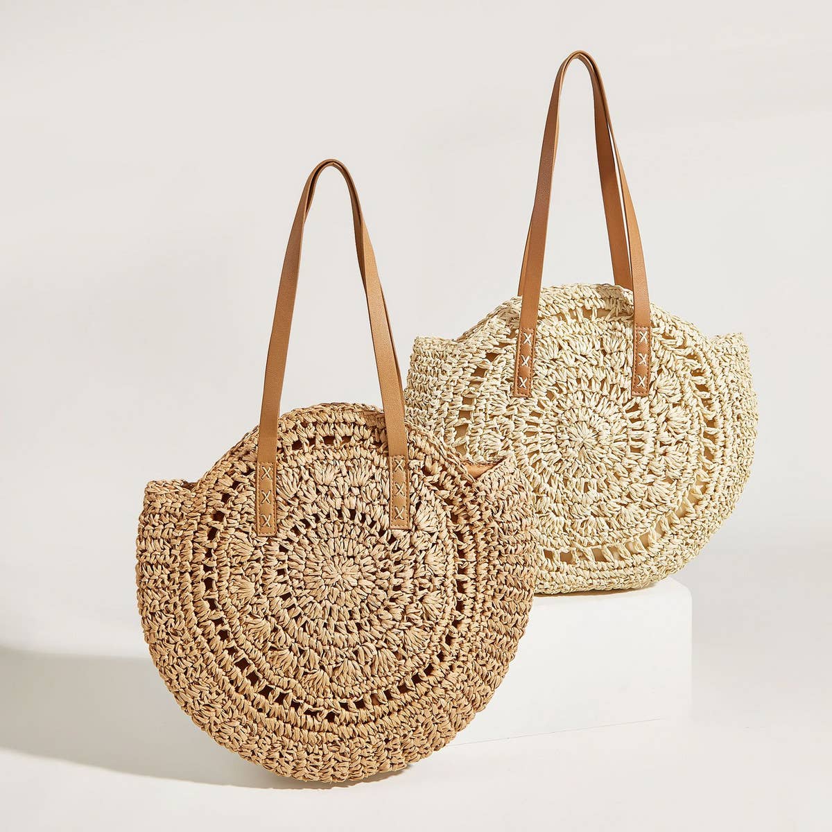 WOMEN HOLLOW FLOWER ROUND STRAW BAG_CWAB1980