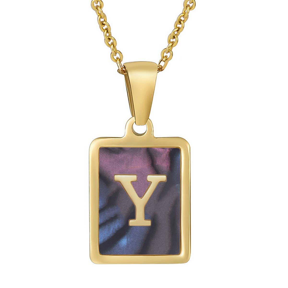 CWAJE1930_Square Stainless Steel Color Shell Letter Necklace