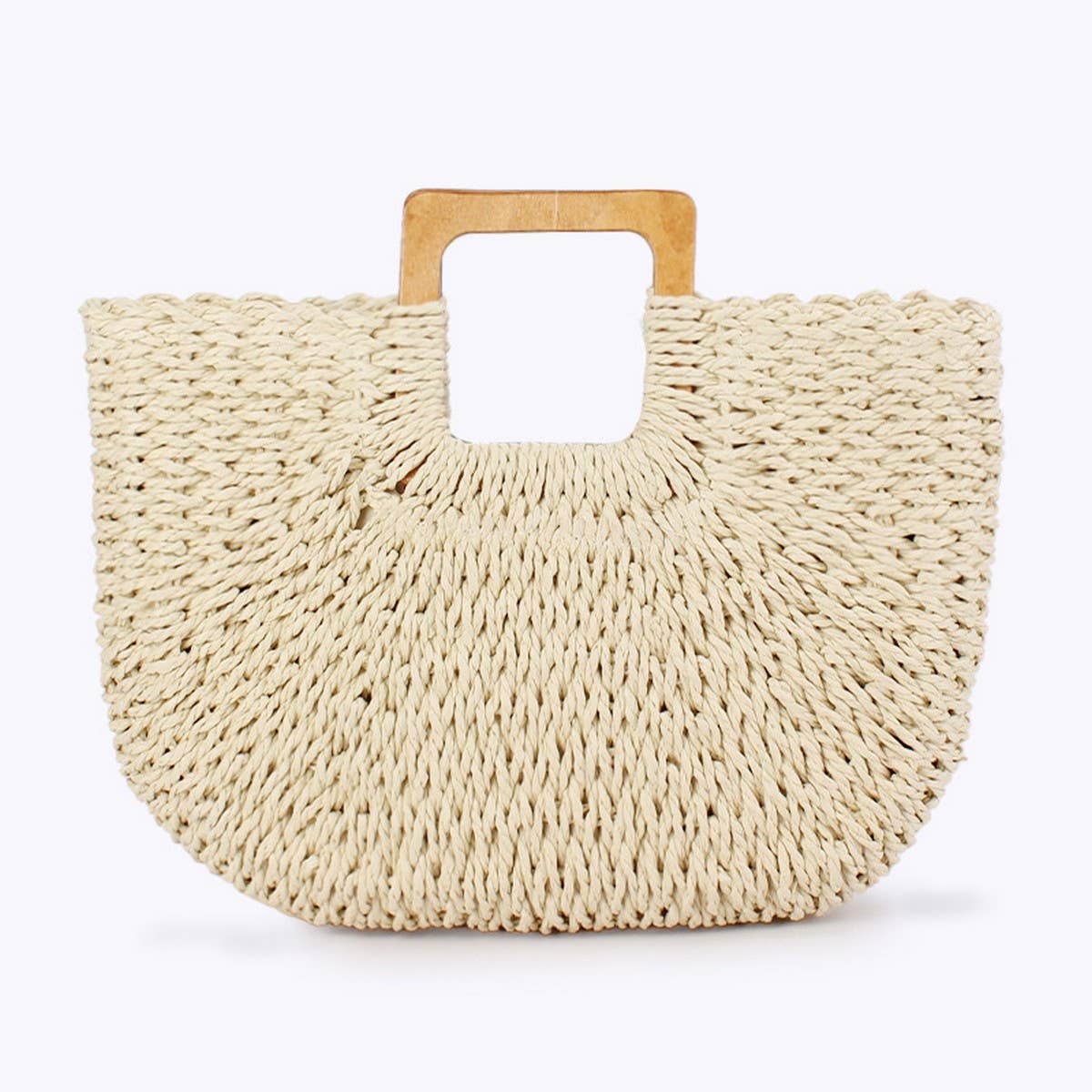 WOODEN HANDLE CASUAL SIMPLE PAPER ROPE WOVEN BAG_CWAB4709