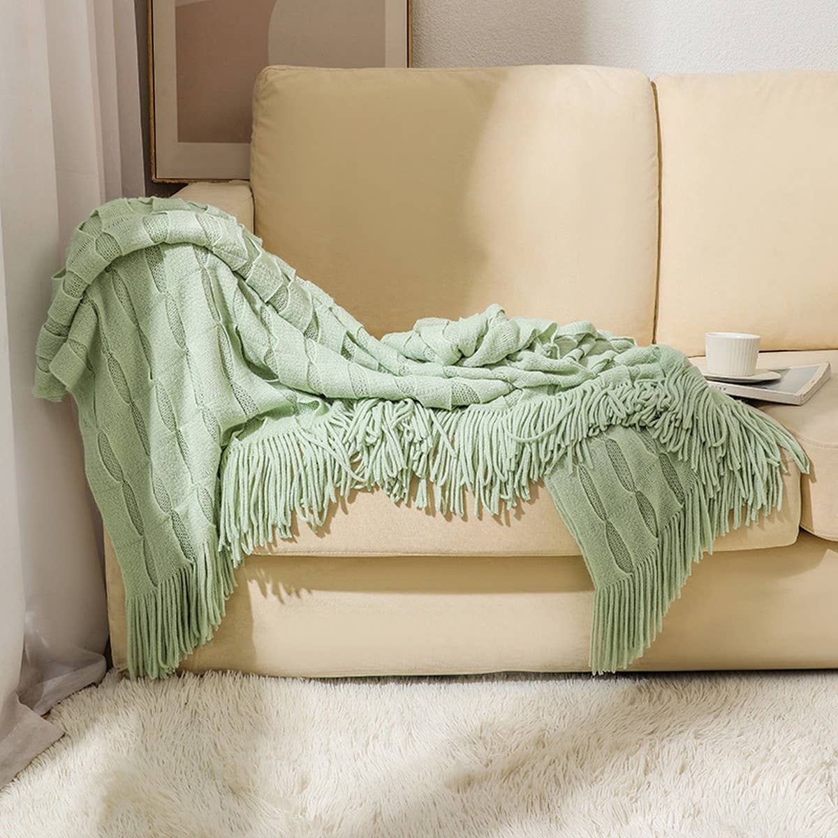 KNITTED THIN TASSEL SOFA BLANKET BED END BLANKET
