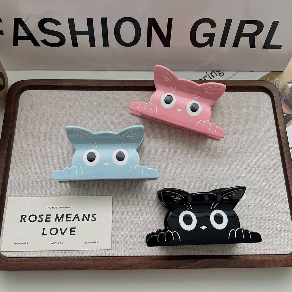 Cute Cat Hair Claw, Solid Acetate Clip for Girls