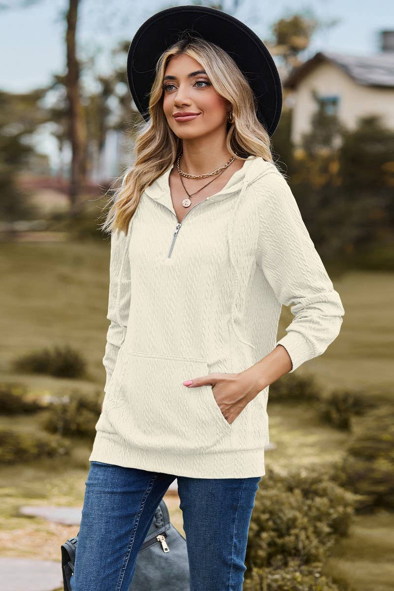CWOHOL1094_HOODED ZIPPER LOOSE LONG SLEEVE SWEATSHIRT