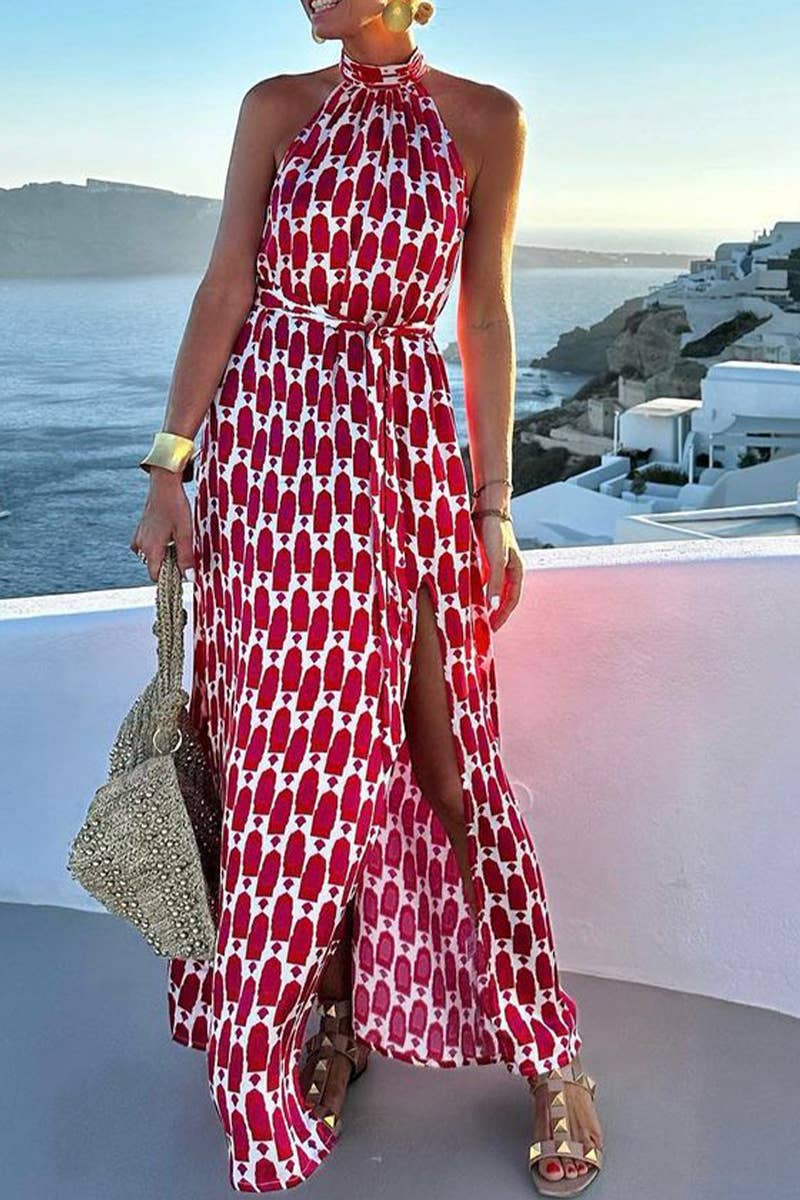 CWDMD5900_NEW PRINT HALTER NECK SLIT HEM LONG DRESS