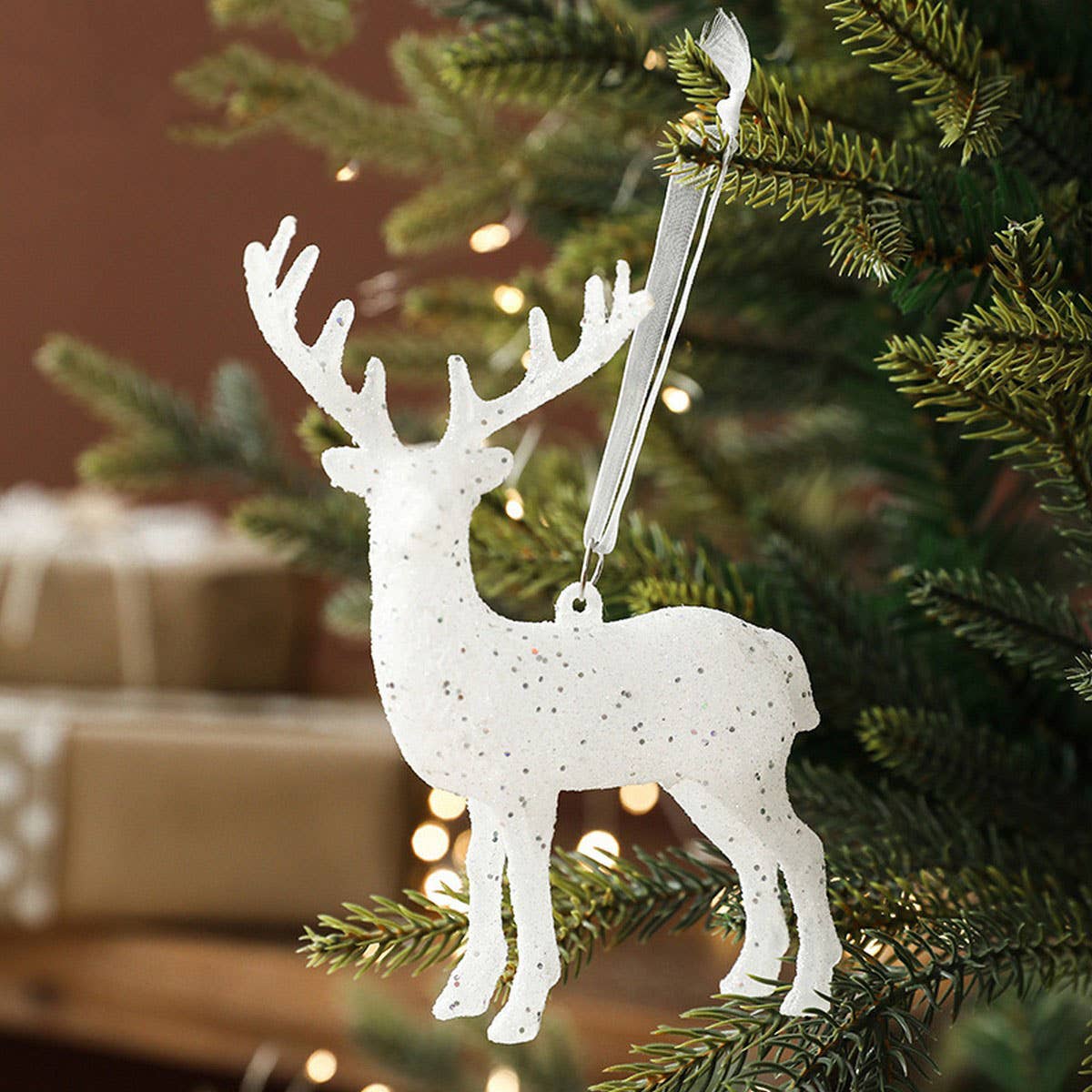 Plastic White Glitter Deer Xmas Tree Hanging Decor_CWMM9783