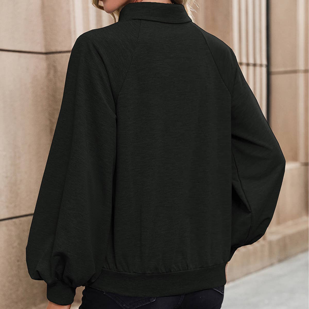 LONG SLEEVE LAPEL SOLID COLOR HOODIE