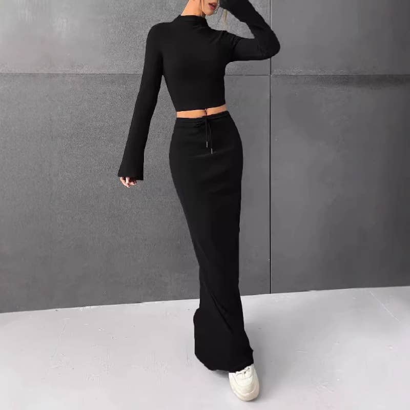 SOLID COLOR PANTS LONG-SLEEVED TOP TWO-PIECE SET