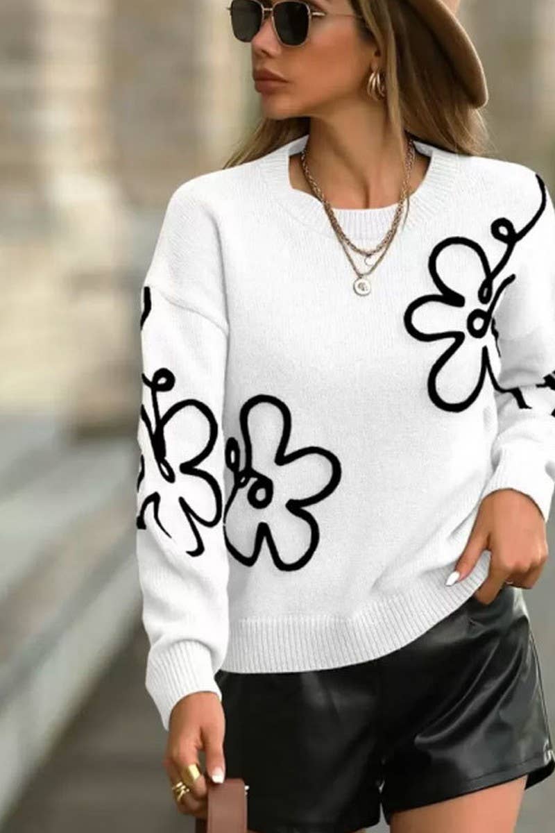CWOSWL07304_3D FLORAL EMBROIDERED CREWNECK KNIT SWEATER