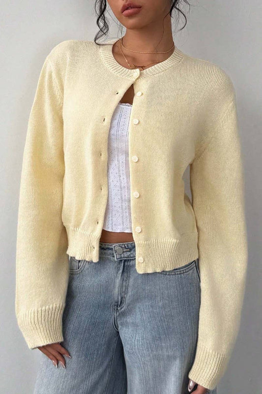 CWOCAL2293_SOFT LOOSE FIT CROPPED KNIT CARDIGAN SWEATER