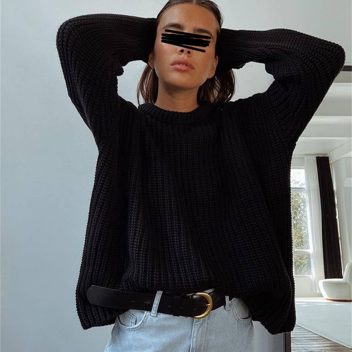 Women's Thick Solid Crewneck Knit Sweater