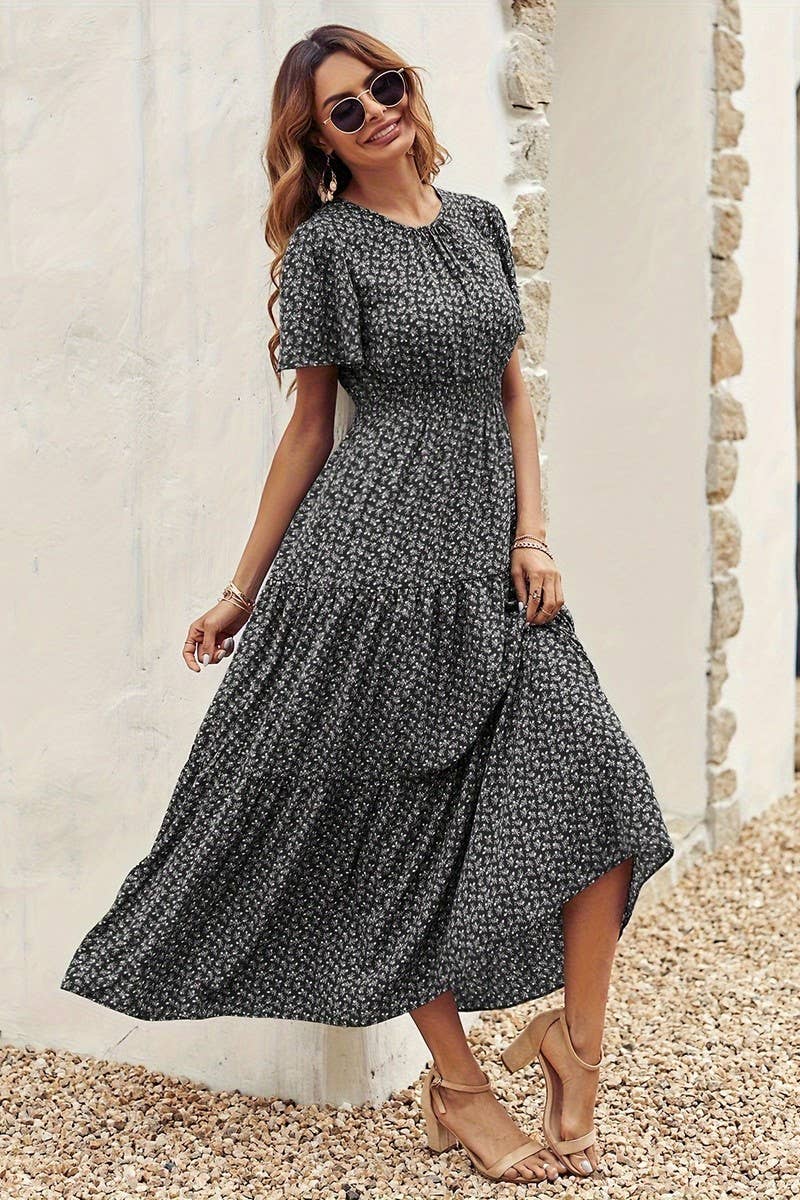 CWDMD5036_SPRING AND SUMMER FLORAL WAIST CAKE DRESS