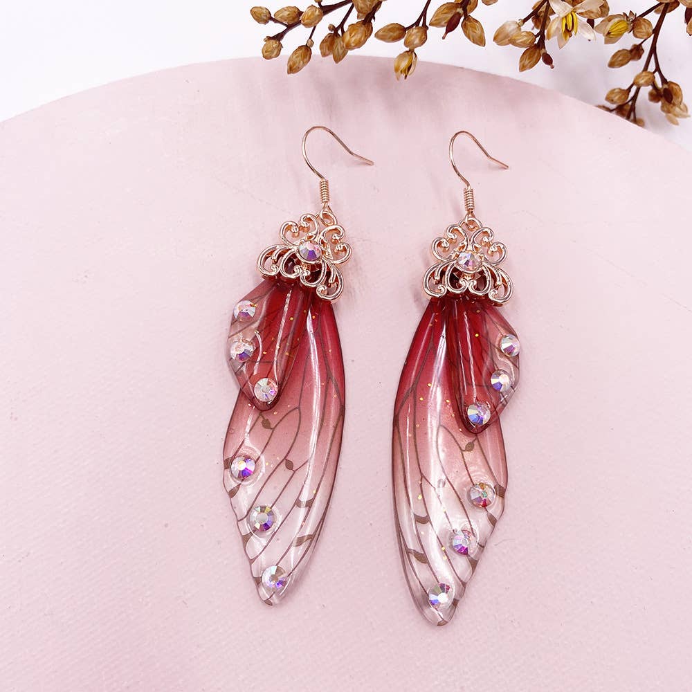 Elegant long earrings with cicada wing wings