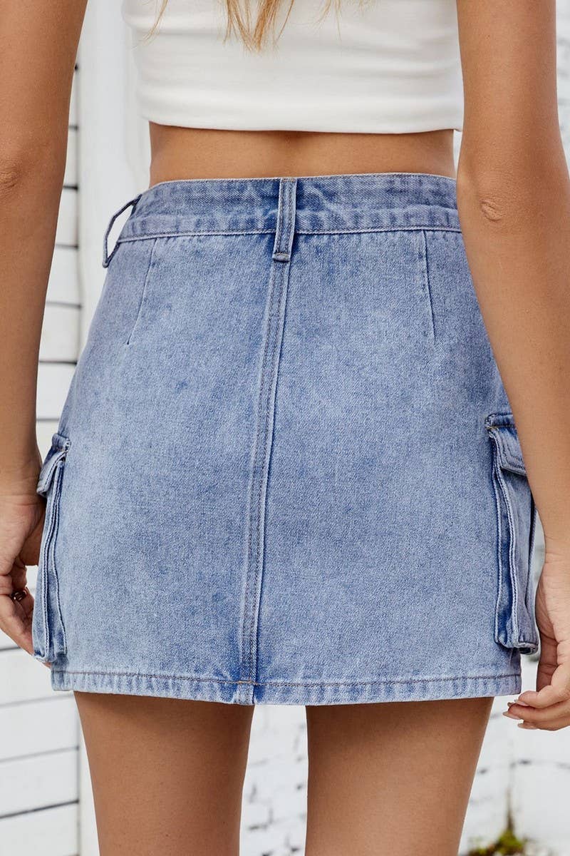 CWJSK00229_WASHED VINTAGE DENIM WORK POCKET SKIRT