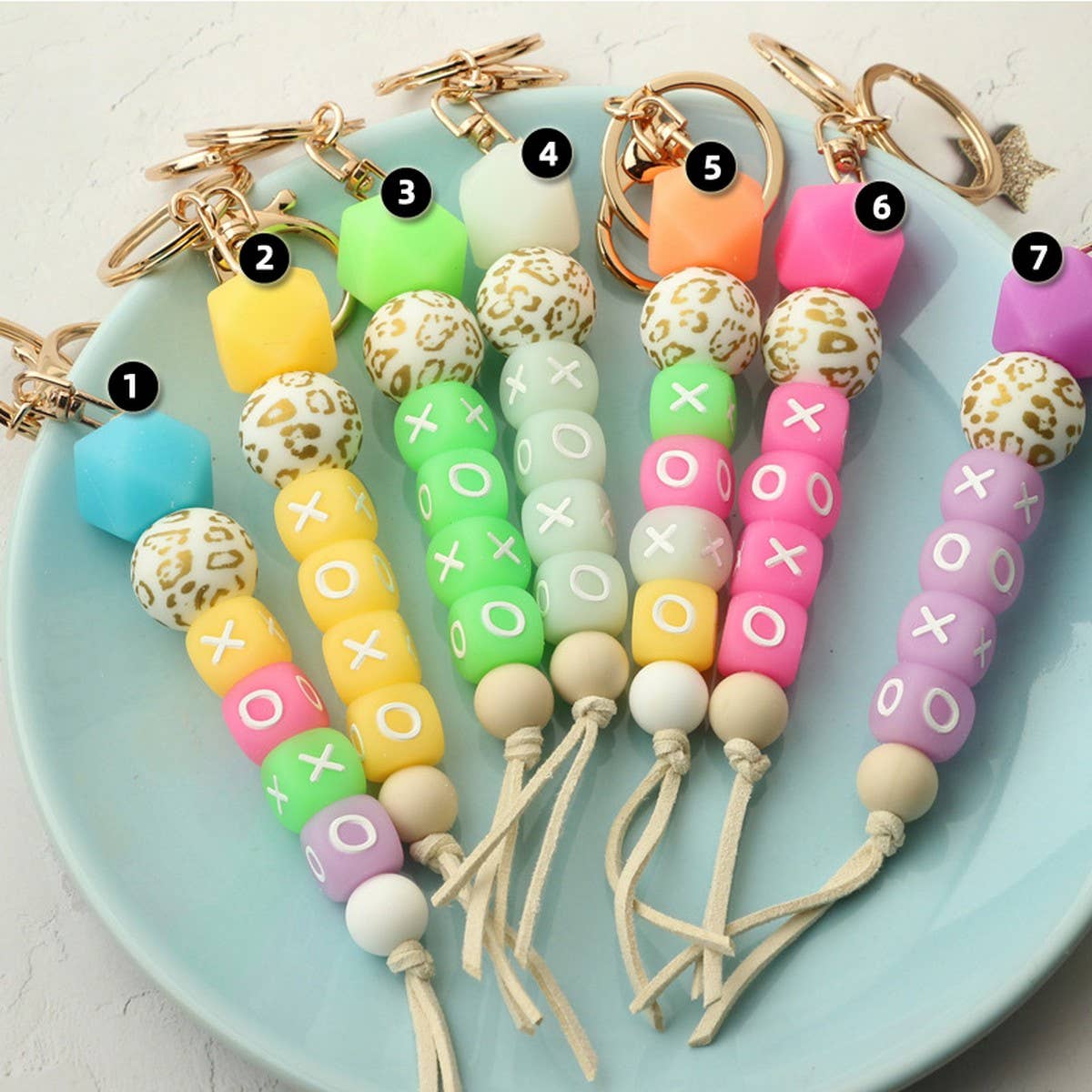 Glow Bead Bracelet Neon Silicone Wristlet Keychain_CWAB5095