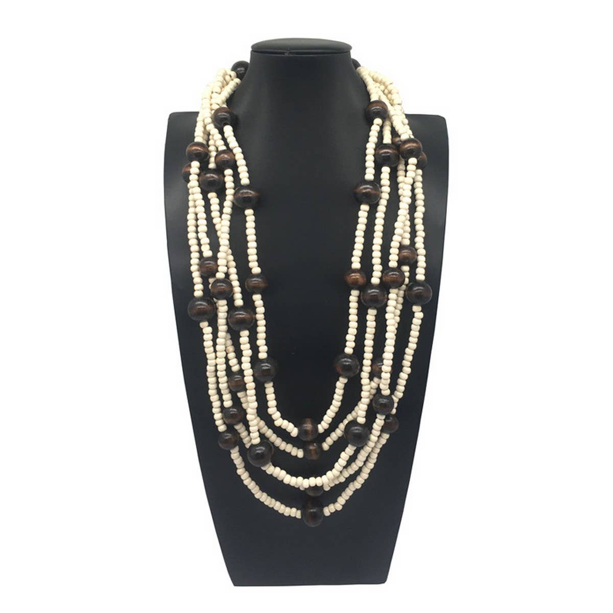 MULTI-LAYERED WOODEN BEAD BOHEMIAN NECKLACE