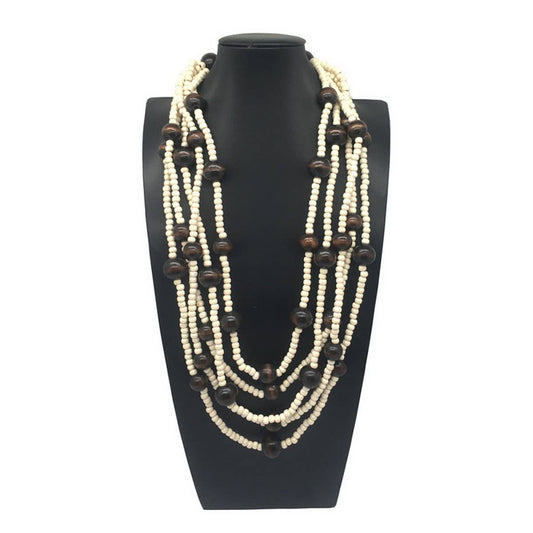 MULTI-LAYERED WOODEN BEAD BOHEMIAN NECKLACE