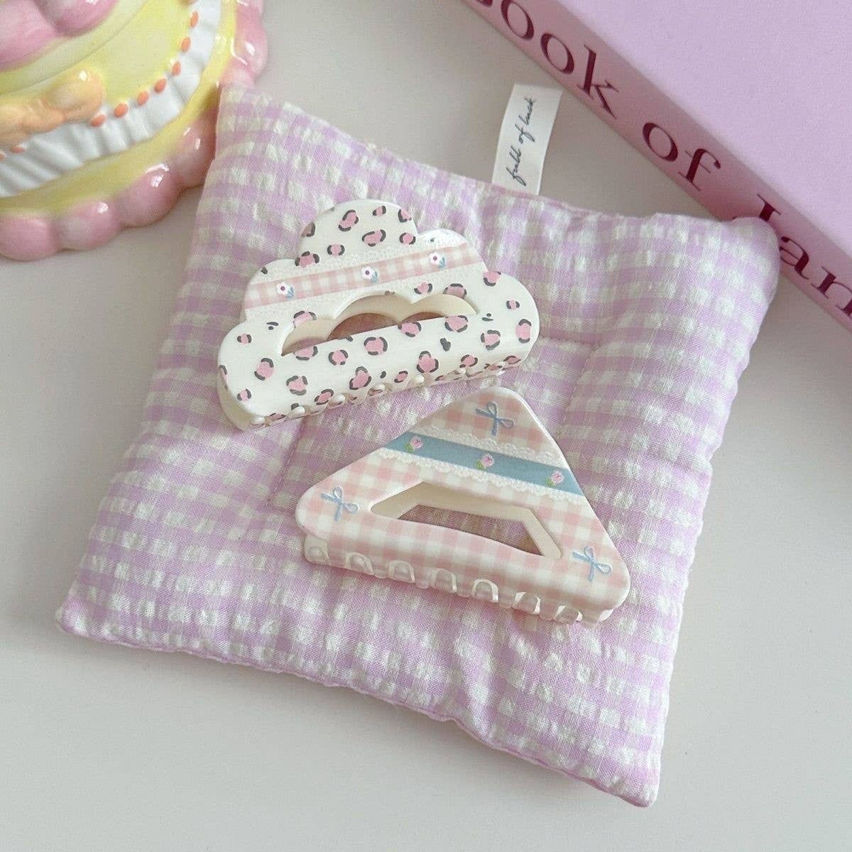 FLORAL CHECKERED BOW CLIP ACRYLIC HAIR ACCESSORIES