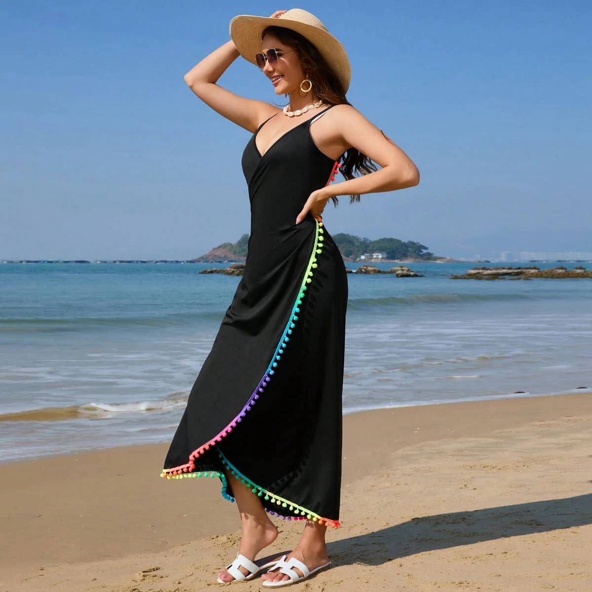 Tassel Detail One-Piece Beach Dress, Resort Style