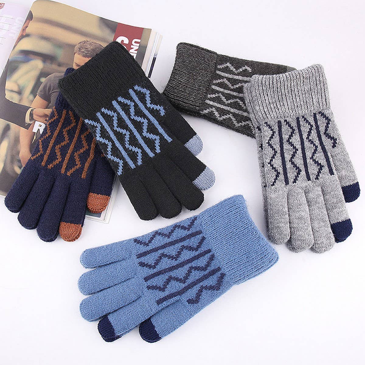 WINTER WARM JACQUARD KNITTED TOUCH SCREEN GLOVES_CWAG0237