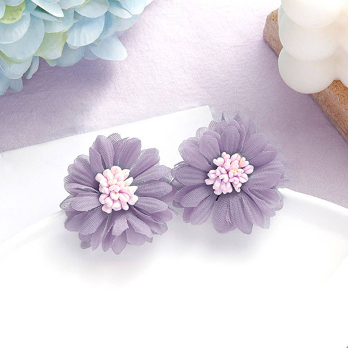 Purple simple and fresh floral stud earrings