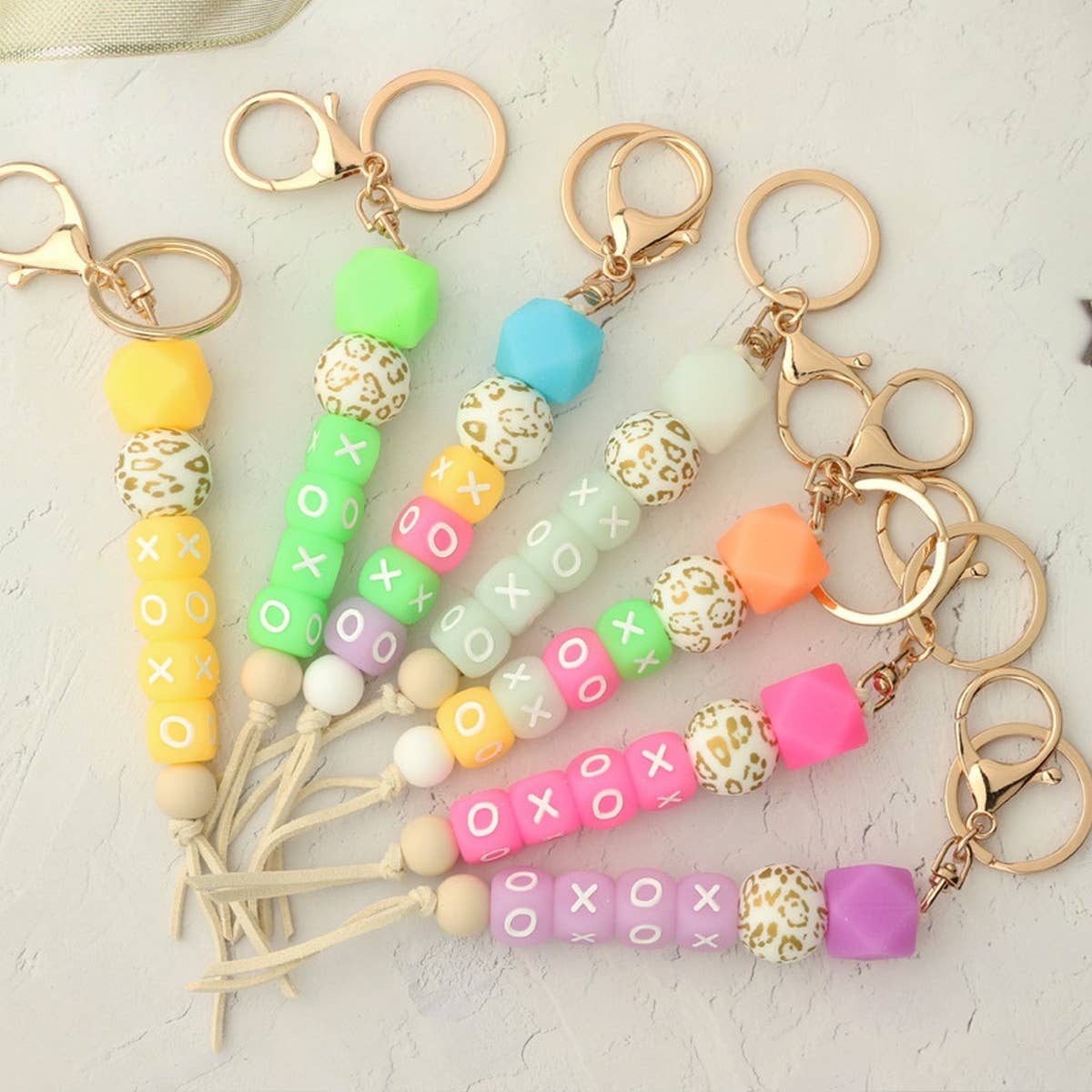 Glow Bead Bracelet Neon Silicone Wristlet Keychain_CWAB5095